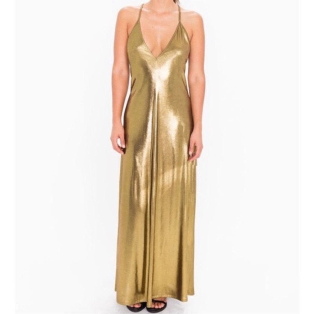 Long gold metallic American apparel dress